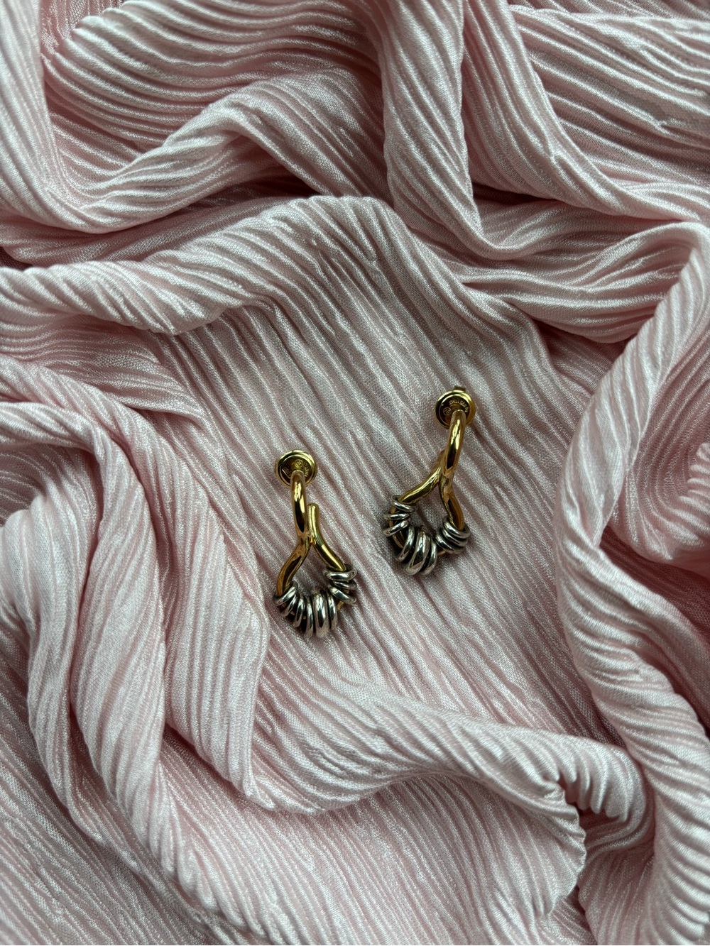 Bottega Veneta two tone gold and silver teardrop earrings